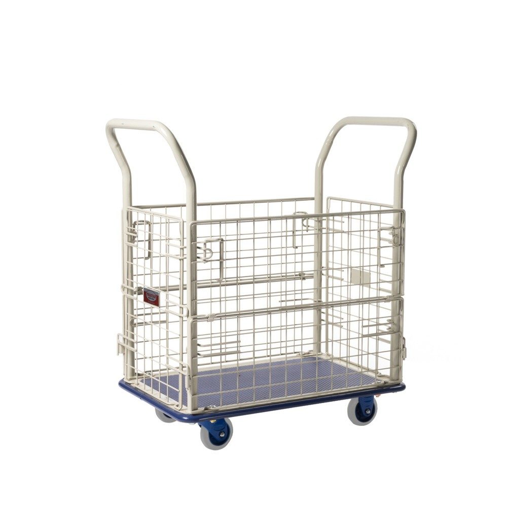 Plattformwagen, mit Gitterumrandung, Schiebebügelhöhe 920 mm, LxB 740 x 480 mm PRESTAR