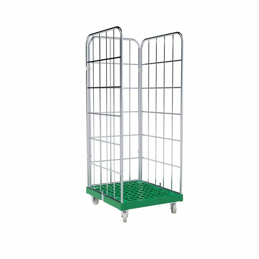 Rollbehälter Classic, 3-seitig, galvanisch verzinkt, Kunststoff-Rollplatte, HxBxT 1.850 x 724 x 815 mm, verkehrsgrün