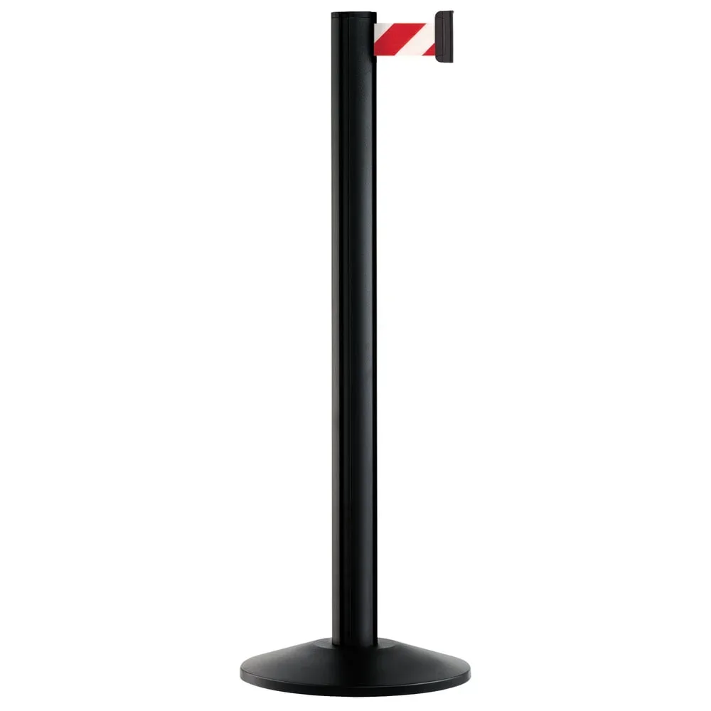 Personen-Leitsystem Classic, Ständer schwarz, Gurtfarbe rot / weiss diagonal gestreift