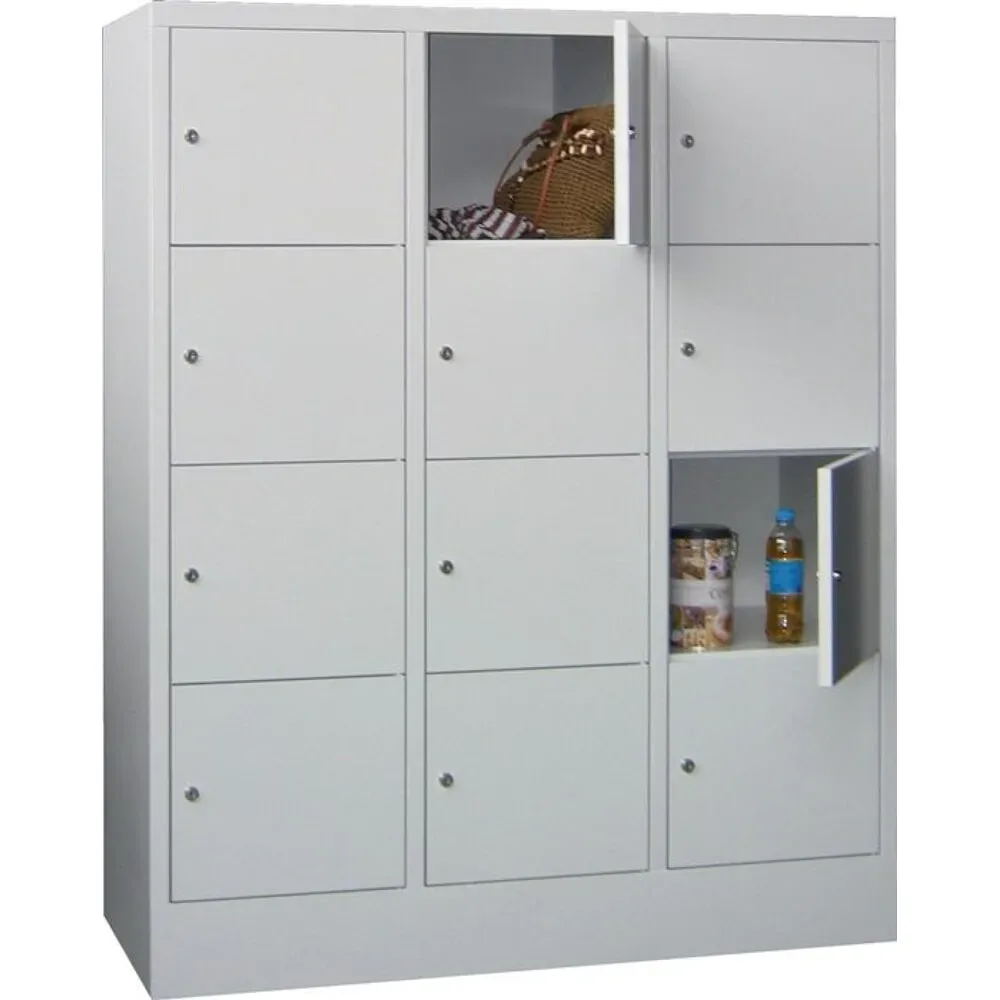 PAVOY Schliessfachschrank mit Zylinderschloss, 3 x 4 Fächer, HxBxT 1.518 x 1.200 x 500 mm, rubinrot, lichtgrau