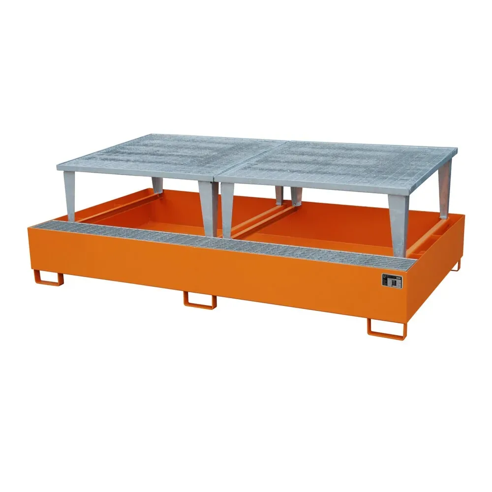 Bauer® Auffangwanne aus Stahl für 2x KTC/IBC, inkl. Abfüllaufsatz, gelborange