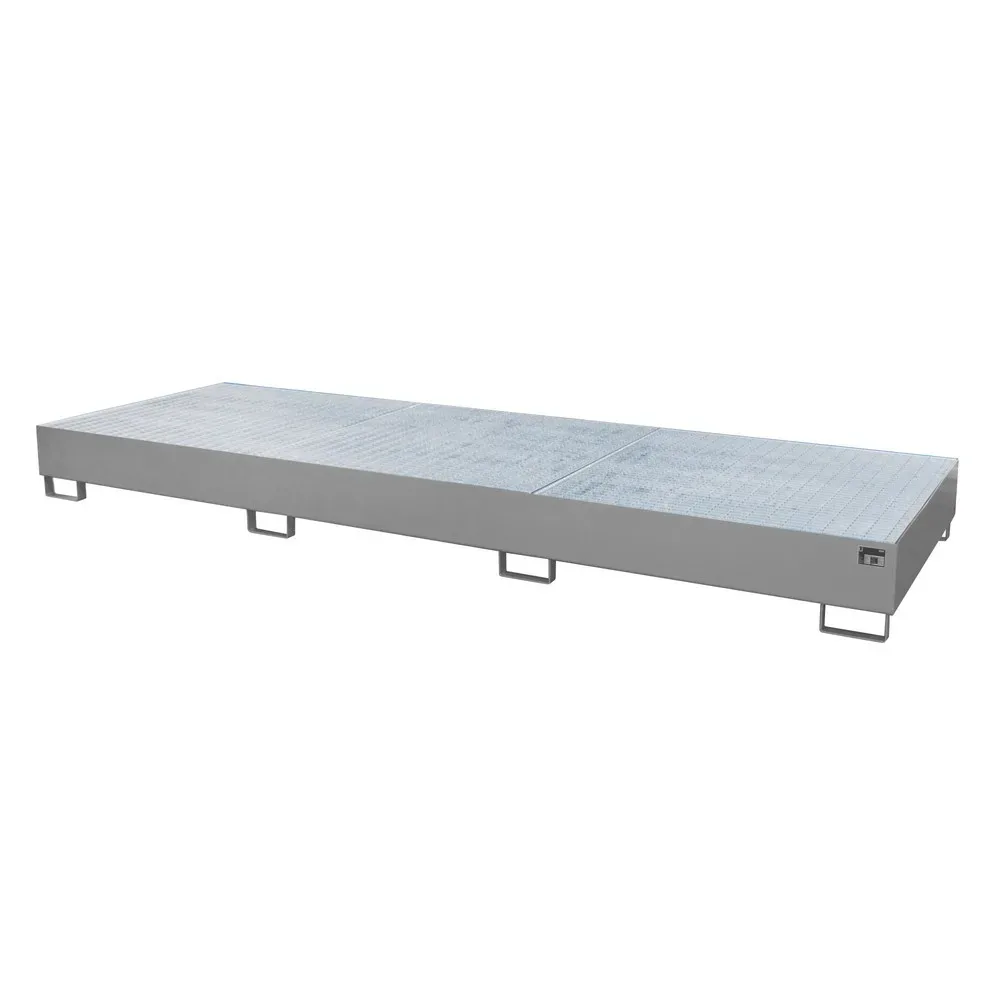 Auffangwanne AW 1000-3, für 3 IBC-Container à 1000 l oder 10 Fässer à 200 l, L 3850 x B 1300 x H 340 mm, unterfahrbar, mausgrau