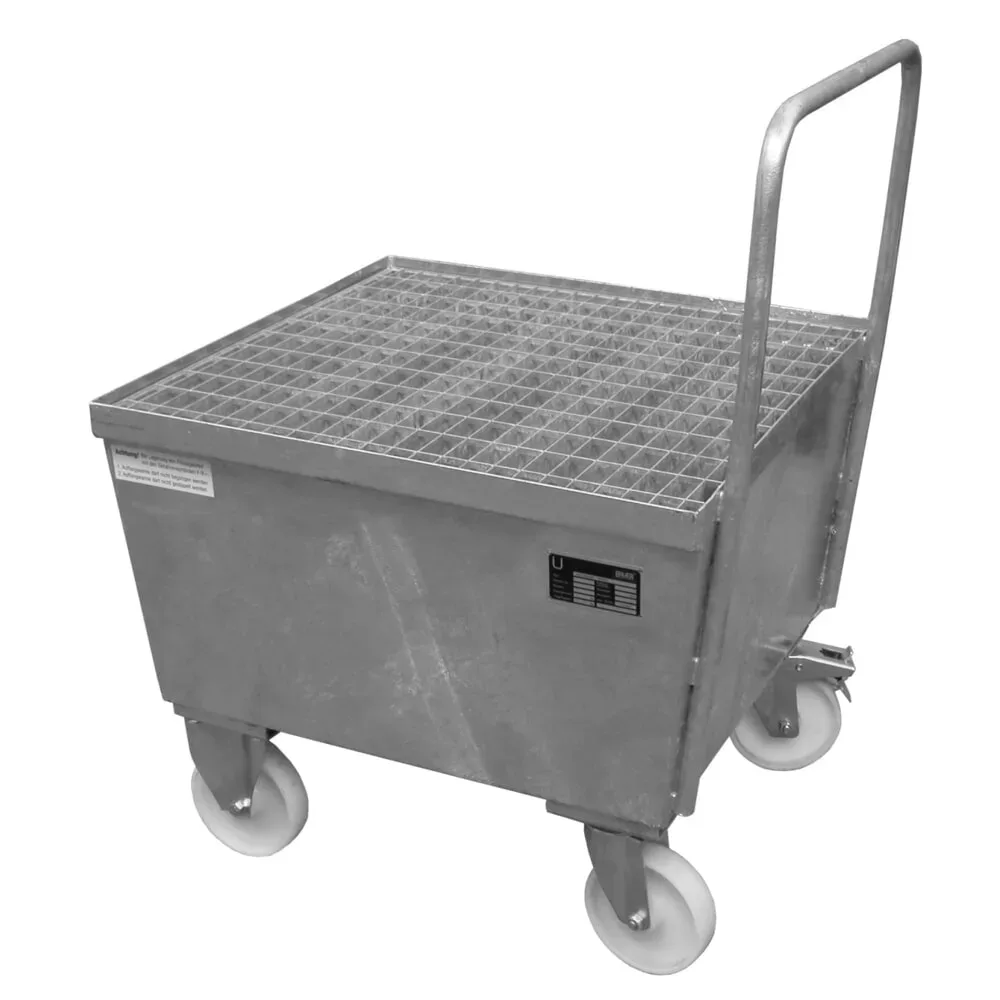 Bauer® Auffangwanne aus Stahl, verfahrbar, 1x 200 l stehend, Auffangvolumen 215 l, feuerverzinkt