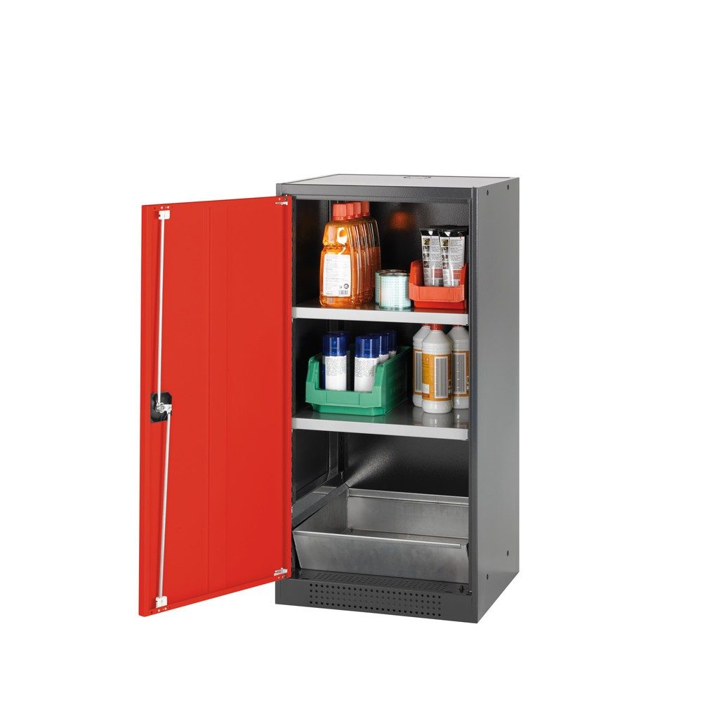 asecos® Chemikalienschrank CS-CLASSIC, mit Bodenauffangwanne mit Lochblech und 2 Fachböden, HxBxT 1.105 x 545 x 520 mm, verkehrsrot