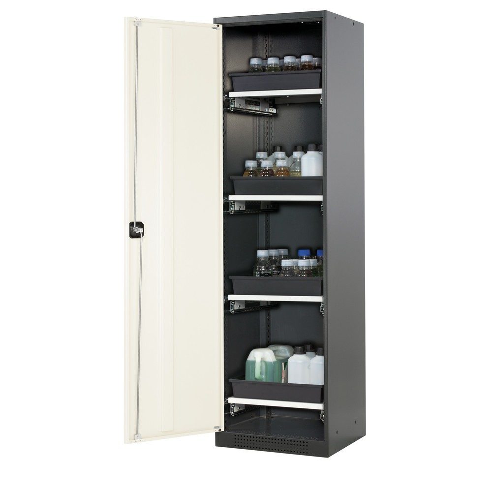 asecos® Chemikalienschrank CS-CLASSIC, mit 4 Tablarauszügen und PP-Wanne, HxBxT 1.950 x 545 x 520 mm, reinweiss