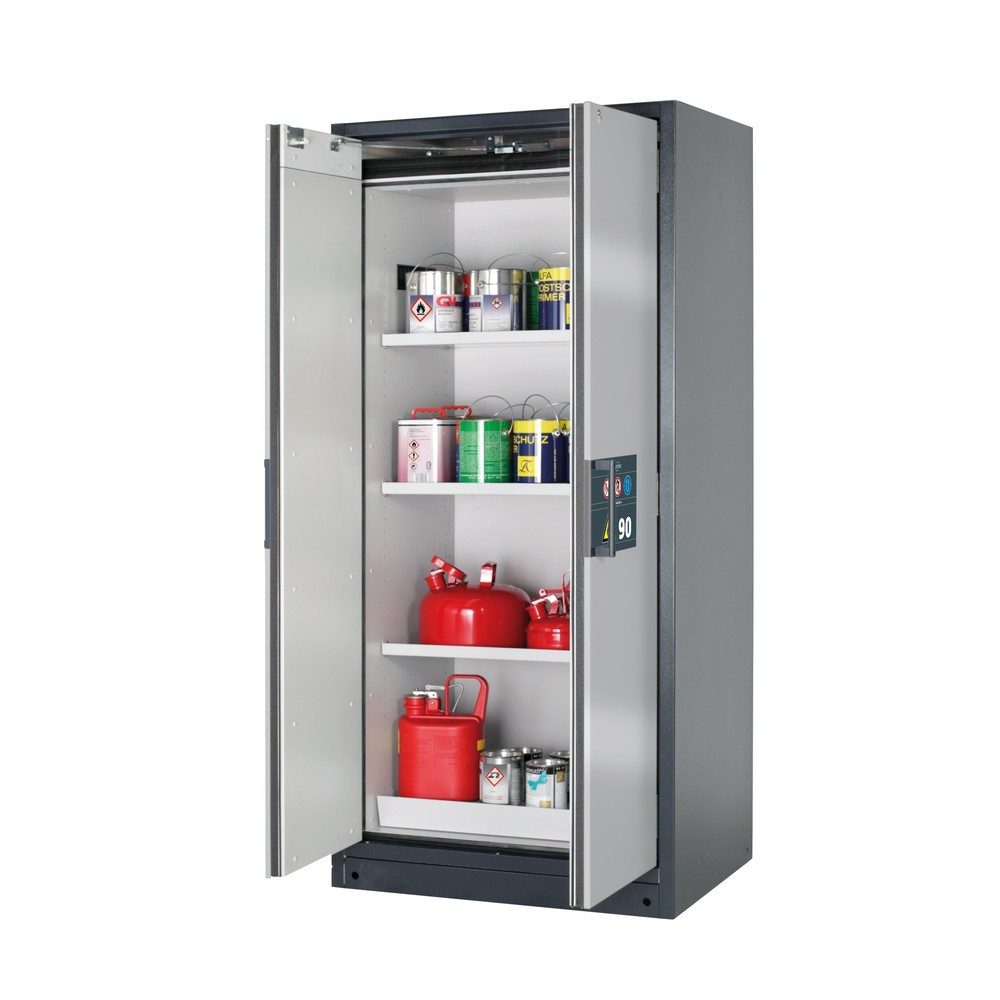 asecos® Brandschutzschrank Q-PEGASUS/Typ 90, 3 Fachböden, HxBxT 1.953 x 893 x 615 mm, silber