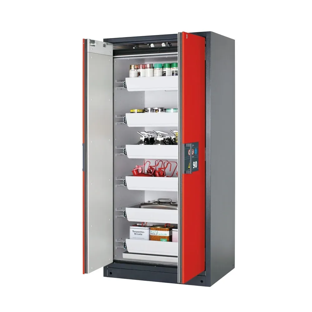 asecos® Brandschutzschrank Q-PEGASUS/Typ 90, 6 Auszugswannen, HxBxT 1.953 x 893 x 615 mm, verkehrsrot
