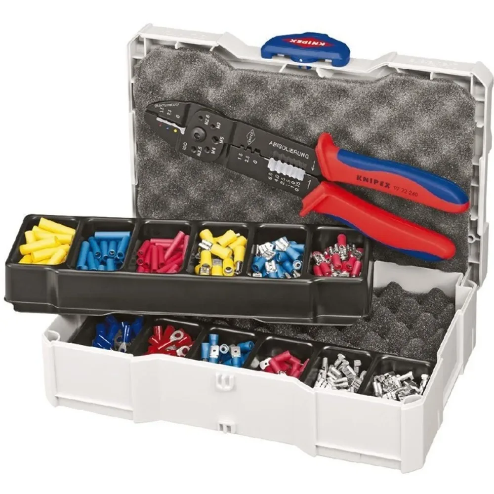 Knipex 97 90 25 Crimpzangen-Set 301teilig Isolierte Kabelschuhe, Unisolierte Steckverbinder, Flachstecker,