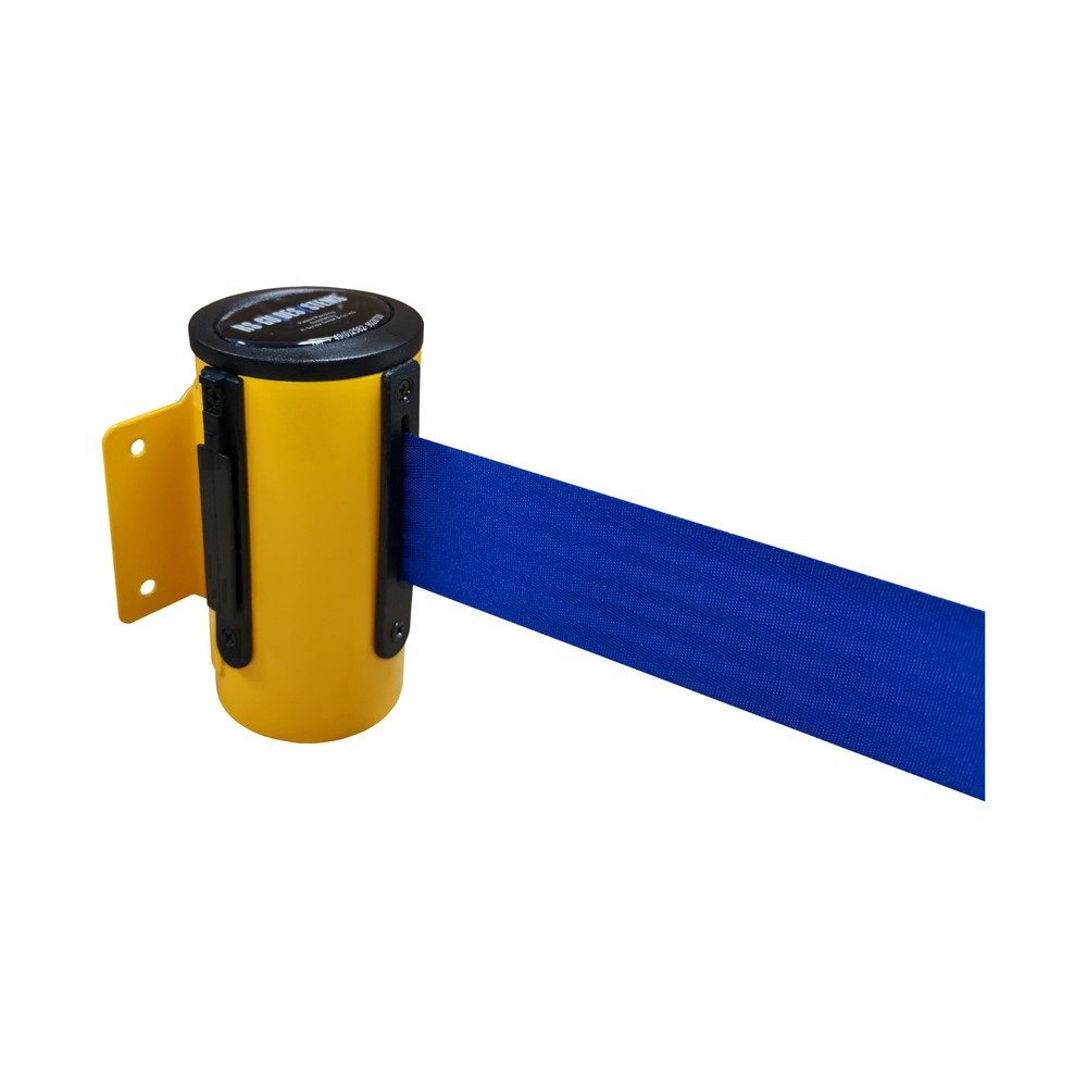 RS-GUIDESYSTEMS® Wandgurt-Kassette aus Metall, pulverbeschichtet, Auszugslänge 2,3 m, gelb, blau
