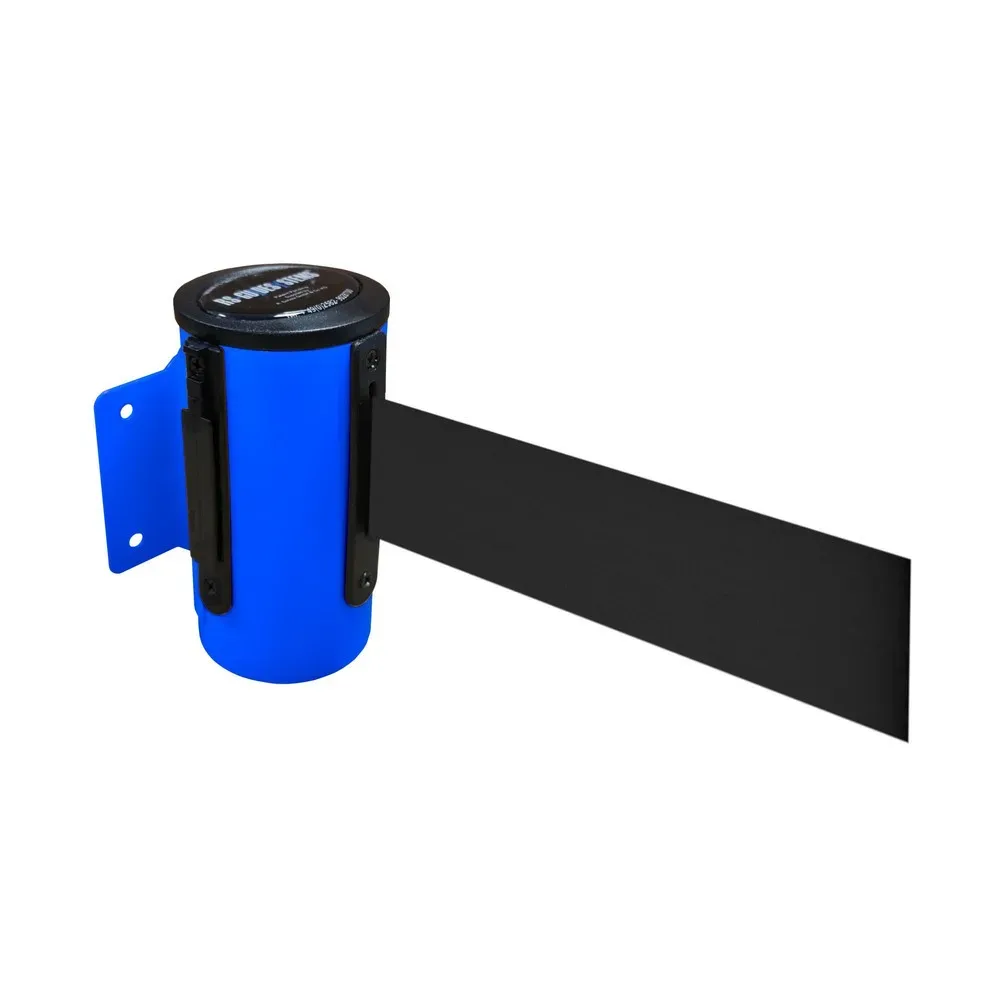 RS-GUIDESYSTEMS® Wandgurt-Kassette aus Metall, pulverbeschichtet, Auszugslänge 4 m, blau, schwarz