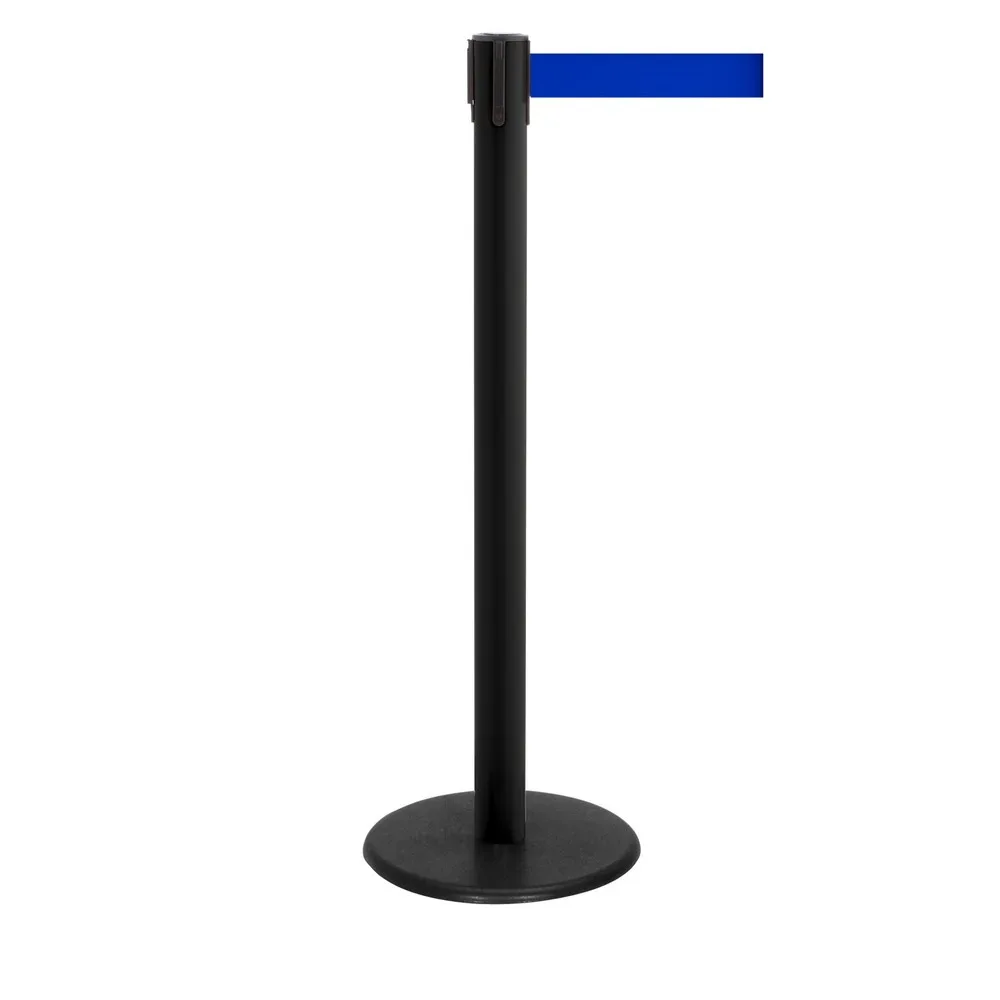 RS-GUIDESYSTEMS® Gurt-Absperrpfosten, Bodenteller aus Guss, Gurtbreite 50 mm, schwarz, blau, 4,0 m