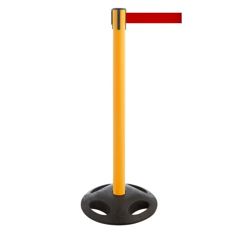 RS-GUIDESYSTEMS® Gurt-Absperrpfosten, Bodenteller aus Verbundwerkstoff, Gurtbreite 100 mm, gelb, rot