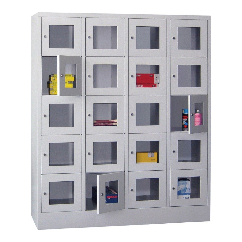 PAVOY Schliessfachschrank mit Sichtfenster, 4 x 5 Fächer, HxBxT 1.850 x 1.600 x 500 mm, anthrazitgrau, lichtgrau