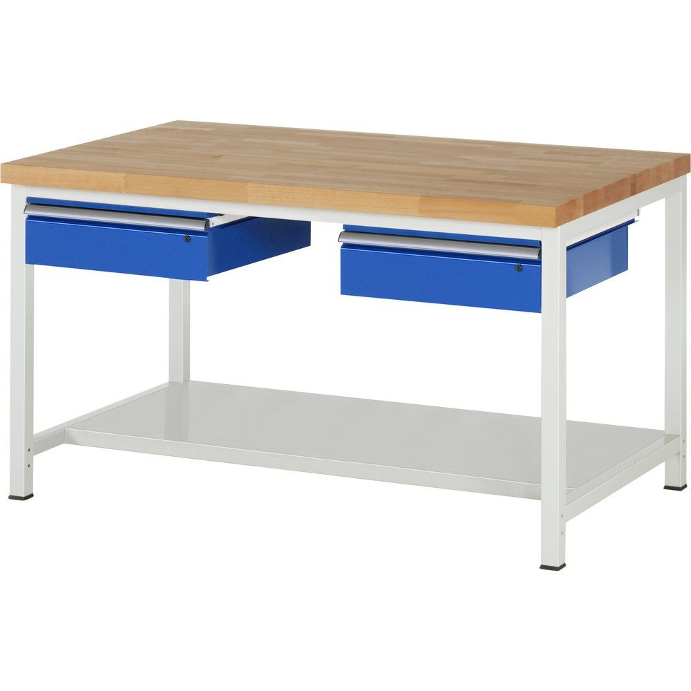RAU Werkbank Serie 8000, HxBxT 840-1.040 x 1.500 x 900 mm, 2 Schubladen, 1 Ablageboden Tiefe 650 mm