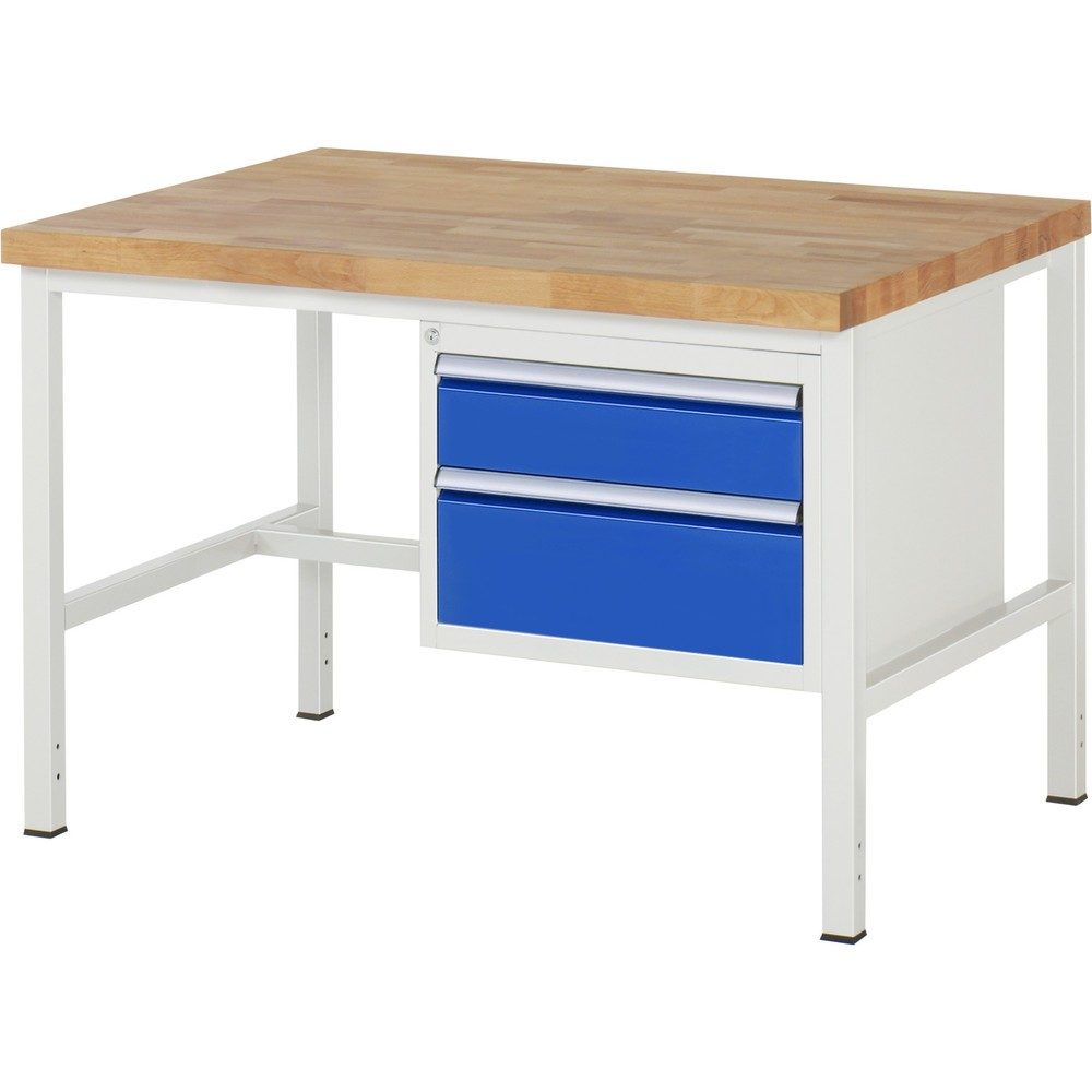RAU Werkbank Serie 8000, HxBxT 840 x 1.250 x 900 mm, 2 x 100%-Auszug-Schubladen 1 x 150, 1 x 210 mm, Schubladen-TK 100 kg