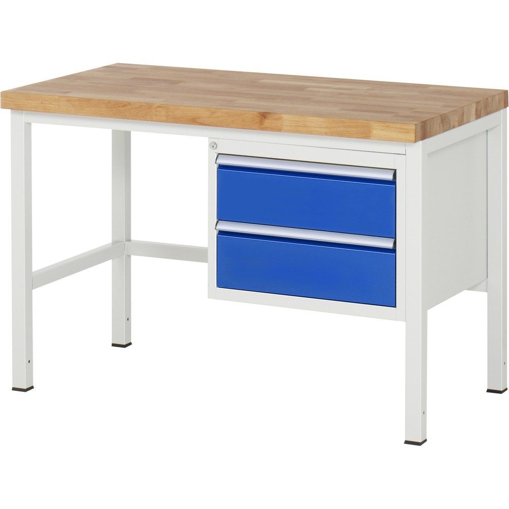 RAU Werkbank Serie 8000, HxBxT 840 x 1.250 x 700 mm, 2 x 100%-Auszug-Schubladen 2 x 180 mm, Schubladen-TK 100 kg