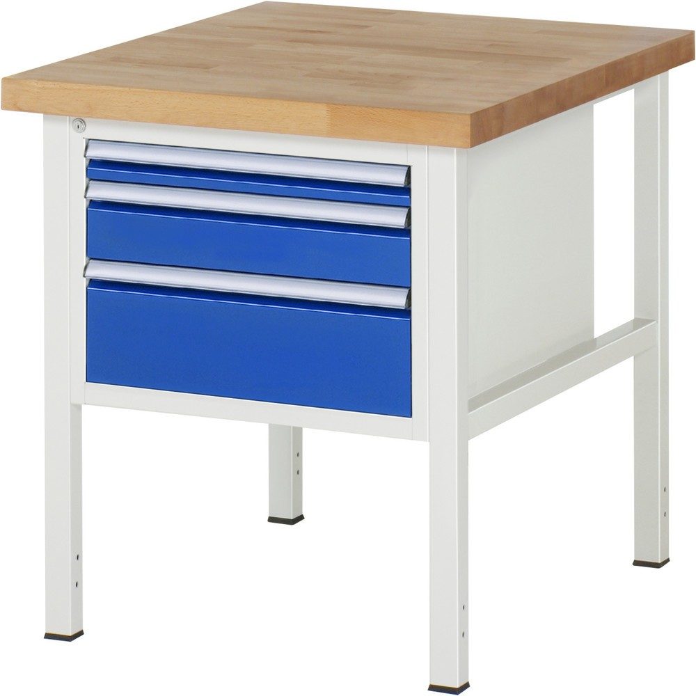 RAU Werkbank Serie 8000, HxBxT 840 x 750 x 900 mm, 3 x 90%-Auszug-Schubladen 1 x 60, 1 x 120, 1 x 180 mm, Schubladen-TK 100 kg