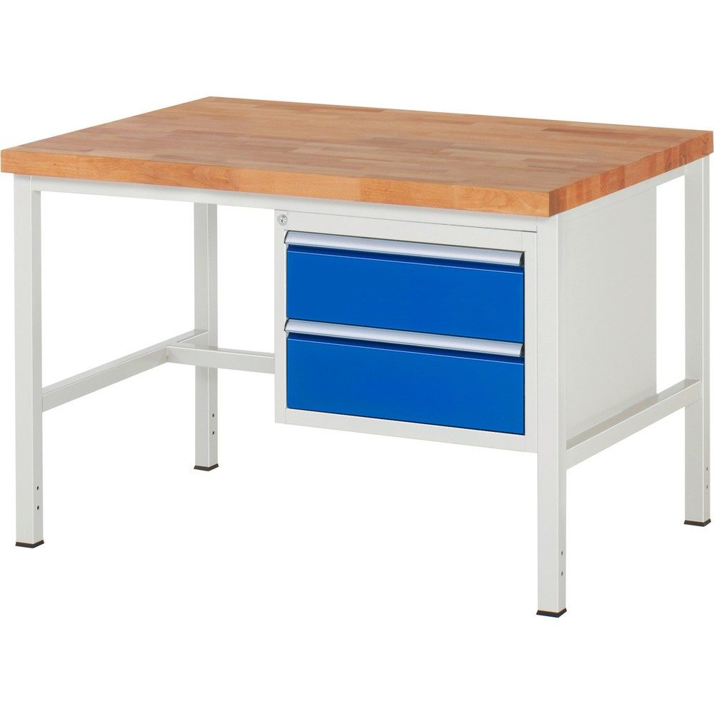 RAU Werkbank Serie 8000, HxBxT 840 x 1.250 x 900 mm, 2 x 100%-Auszug-Schubladen 2 x 180 mm, Schubladen-TK 100 kg