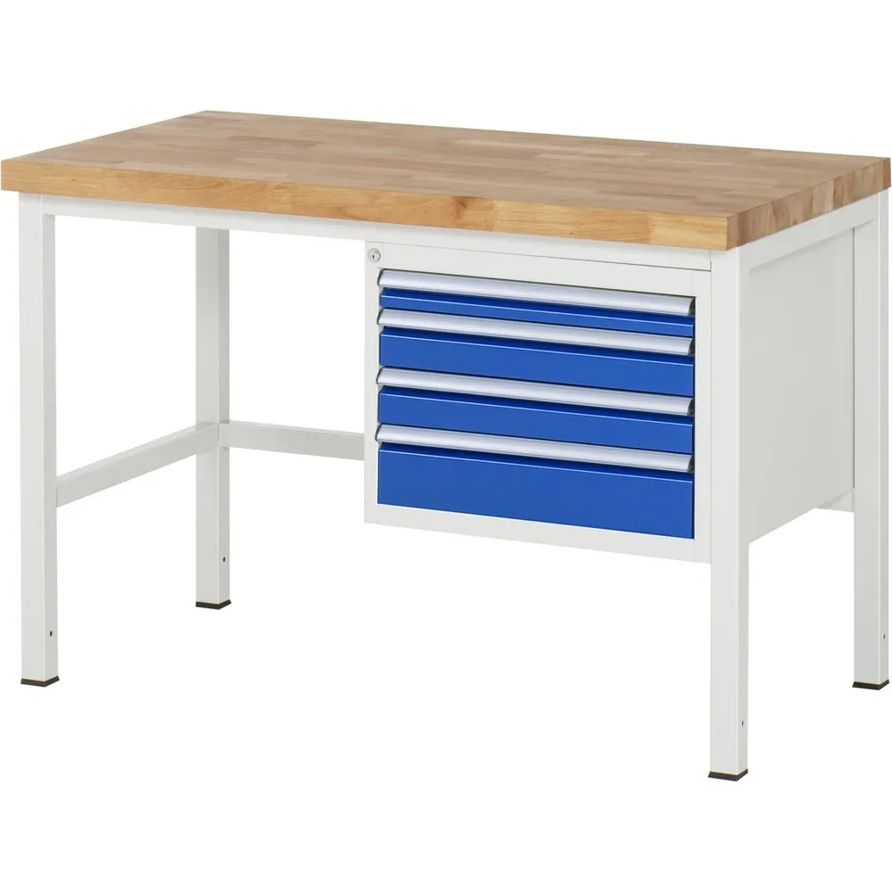 RAU Werkbank Serie 8000, HxBxT 840-1.040 x 1.250 x 700 mm, 4 x 90%-Auszug-Schubladen 1 x 60, 2 x 90, 1 x 120 mm, Breite 490 mm