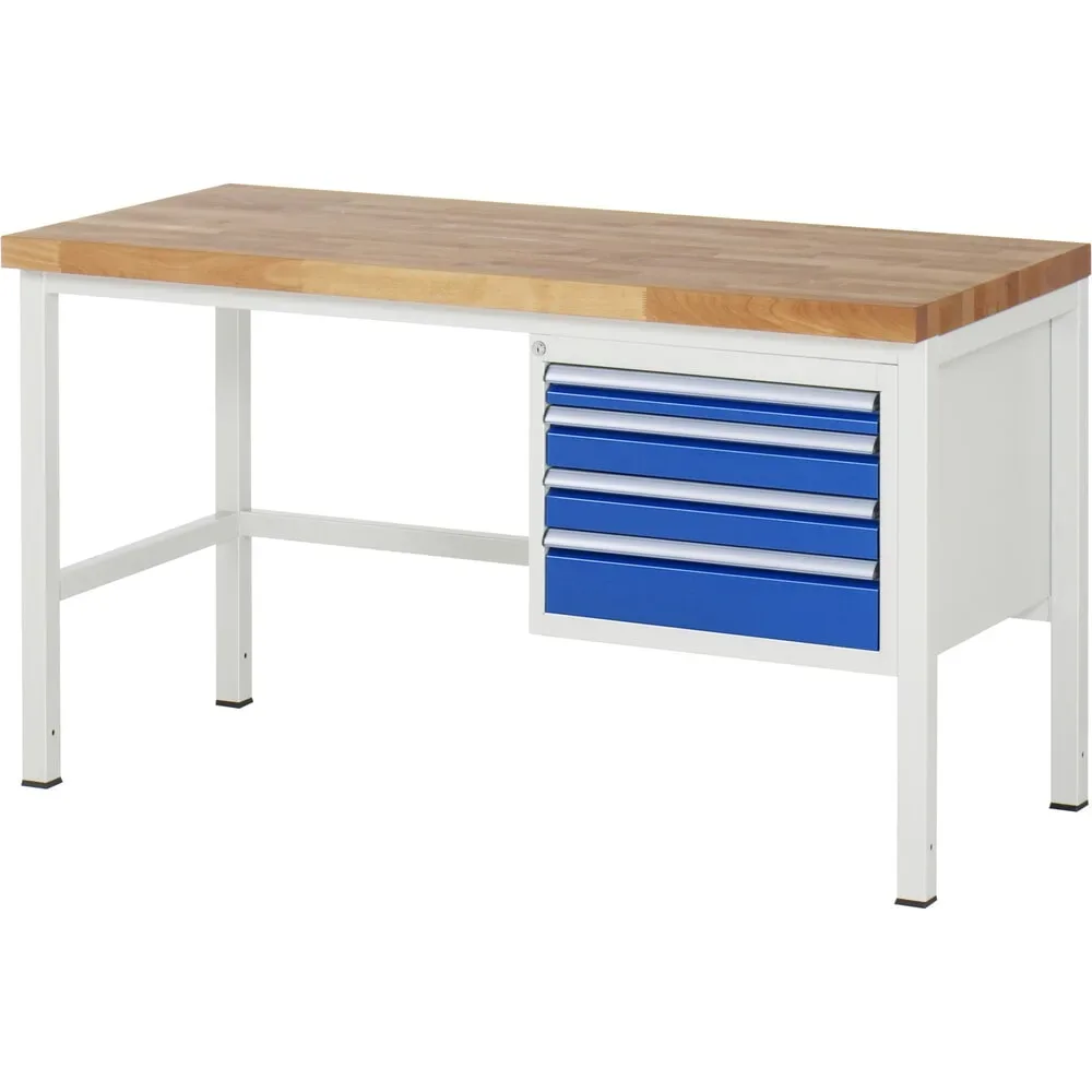 RAU Werkbank Serie 8000, HxBxT 840 x 1.500 x 700 mm, 4 x 90%-Auszug-Schubladen 1 x 60, 2 x 90, 1 x 120 mm, Schubladen-TK 100 kg