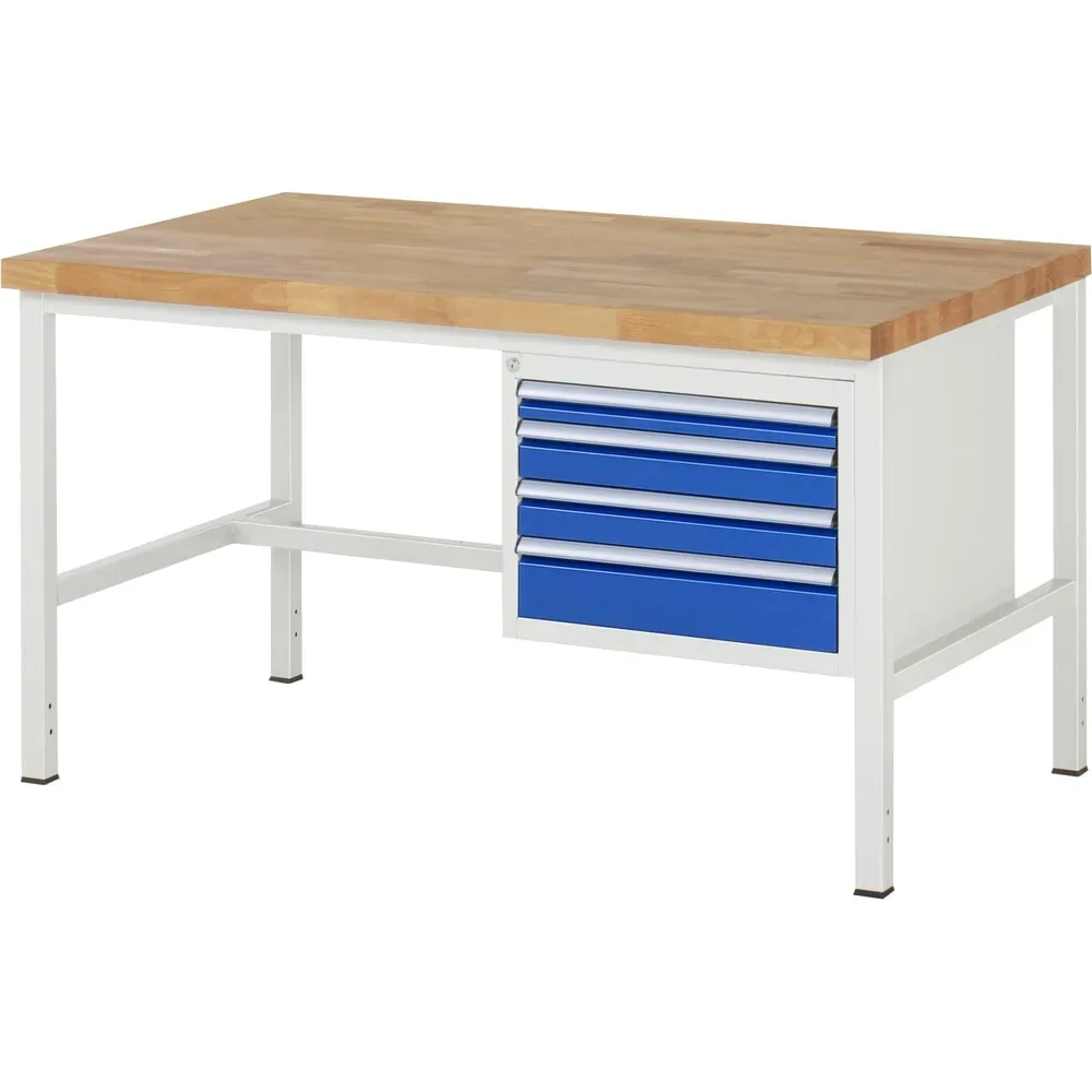 RAU Werkbank Serie 8000, HxBxT 840 x 1.500 x 900 mm, 4 x 90%-Auszug-Schubladen 1 x 60, 2 x 90, 1 x 120 mm, Schubladen-TK 100 kg