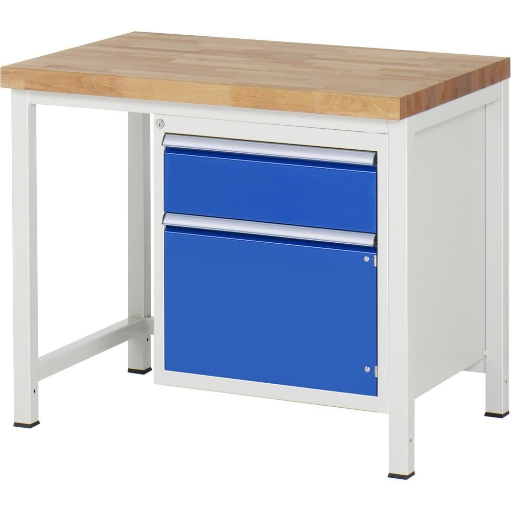 RAU Werkbank Serie 8000, 1 Flügeltür, HxBxT 840 x 1.000 x 700 mm, 1 x 100%-Auszug-Schublade, ErgoScript