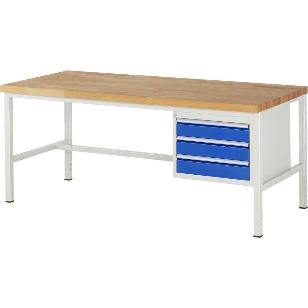 RAU Werkbank Serie 8000, HxBxT 840-1.040 x 2.000 x 900 mm, 3 x 90%-Auszug-Schubladen 3 x 120 mm, Schubladen-TK 100 kg