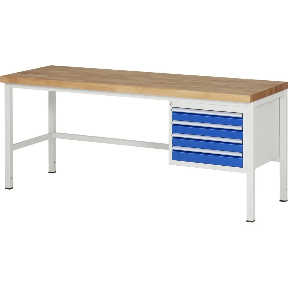 RAU Werkbank Serie 8000, HxBxT 840 x 2.000 x 700 mm, 4 x 100%-Auszug-Schubladen 4 x 90 mm, Schubladen-TK 100 kg