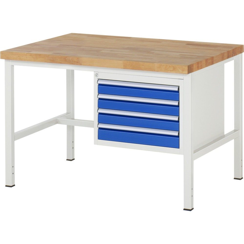RAU Werkbank Serie 8000, HxBxT 840 x 1.250 x 900 mm, 4 x 90%-Auszug-Schubladen 4 x 90 mm, Schubladen-TK 100 kg