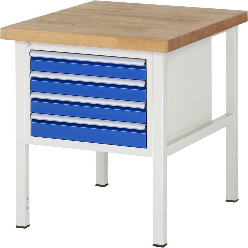 RAU Werkbank Serie 8000, HxBxT 840-1.040 x 750 x 900 mm, 4 x 100%-Auszug-Schubladen 4 x 90 mm, Breite 490 mm