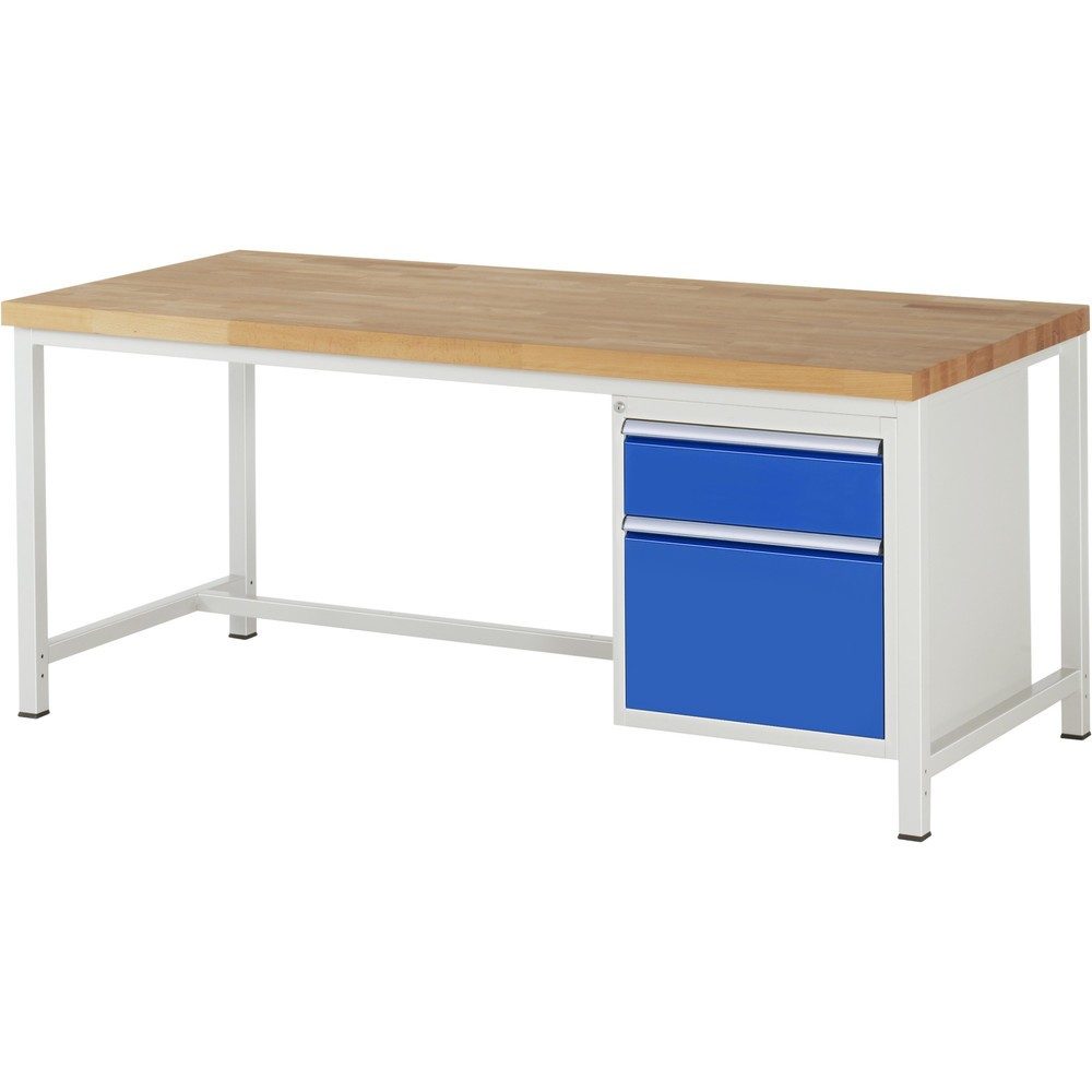 RAU Werkbank Serie 8000, HxBxT 840-1.040 x 2.000 x 900 mm, 2 x 100%-Auszug-Schubladen 1 x 180, 1 x 360 mm, Schubladen-TK 100 kg