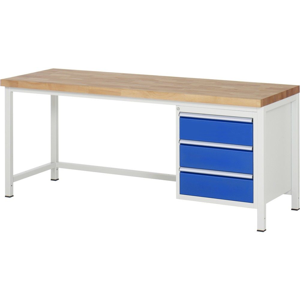 RAU Werkbank Serie 8000, HxBxT 840 x 2.000 x 700 mm, 3 x 100%-Auszug-Schubladen 3 x 180 mm, Schubladen-TK 100 kg