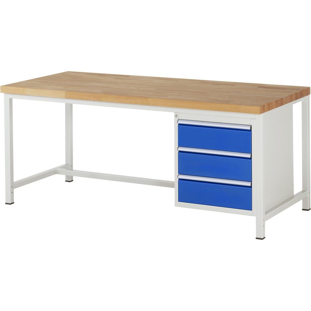 RAU Werkbank Serie 8000, HxBxT 840-1.040 x 2.000 x 900 mm, 3 x 90%-Auszug-Schubladen 3 x 180 mm, Schubladen-TK 100 kg