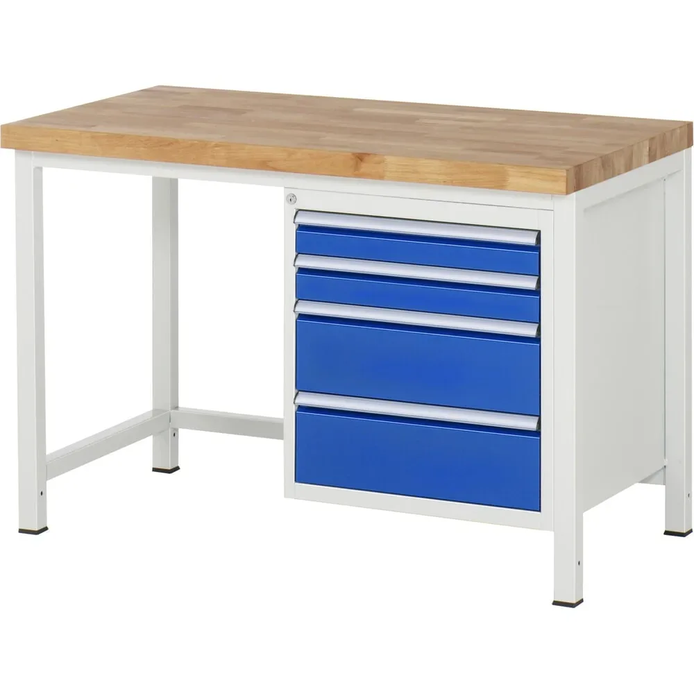 RAU Werkbank Serie 8000, HxBxT 840 x 1.250 x 700 mm, 4 x 100%-Auszug-Schubladen 2 x 90, 2 x 180 mm, Schubladen-TK 100 kg