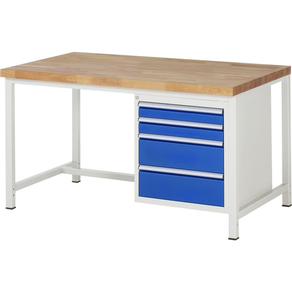 RAU Werkbank Serie 8000, HxBxT 840 x 1.500 x 900 mm, 4 x 90%-Auszug-Schubladen 2 x 90, 2 x 180 mm, Schubladen-TK 100 kg