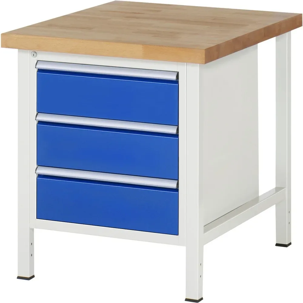RAU Werkbank Serie 8000, HxBxT 840 x 750 x 900 mm, 3 x 100%-Auszug-Schubladen 3 x 180 mm, Schubladen-TK 100 kg
