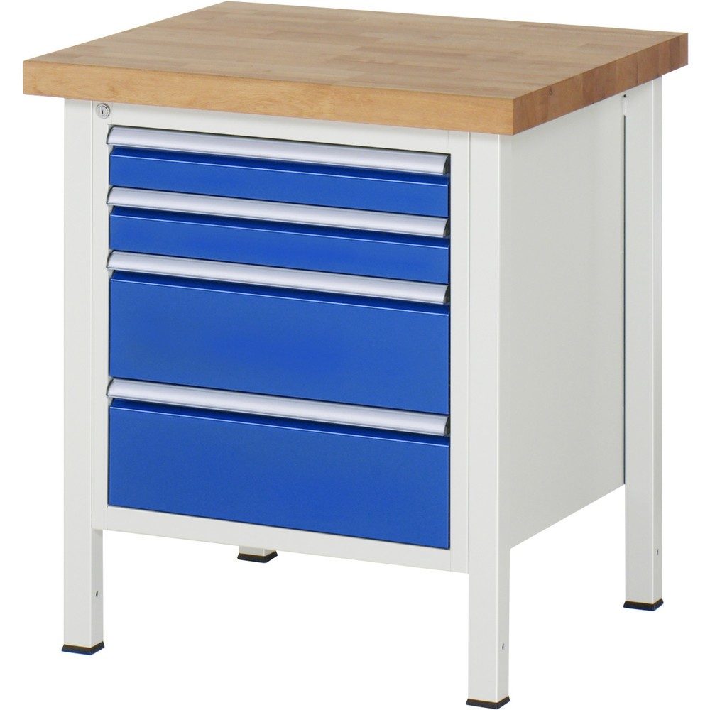 RAU Werkbank Serie 8000, HxBxT 840 x 750 x 700 mm, 4 x 90%-Auszug-Schubladen 2 x 90, 2 x 180 mm, Schubladen-TK 100 kg