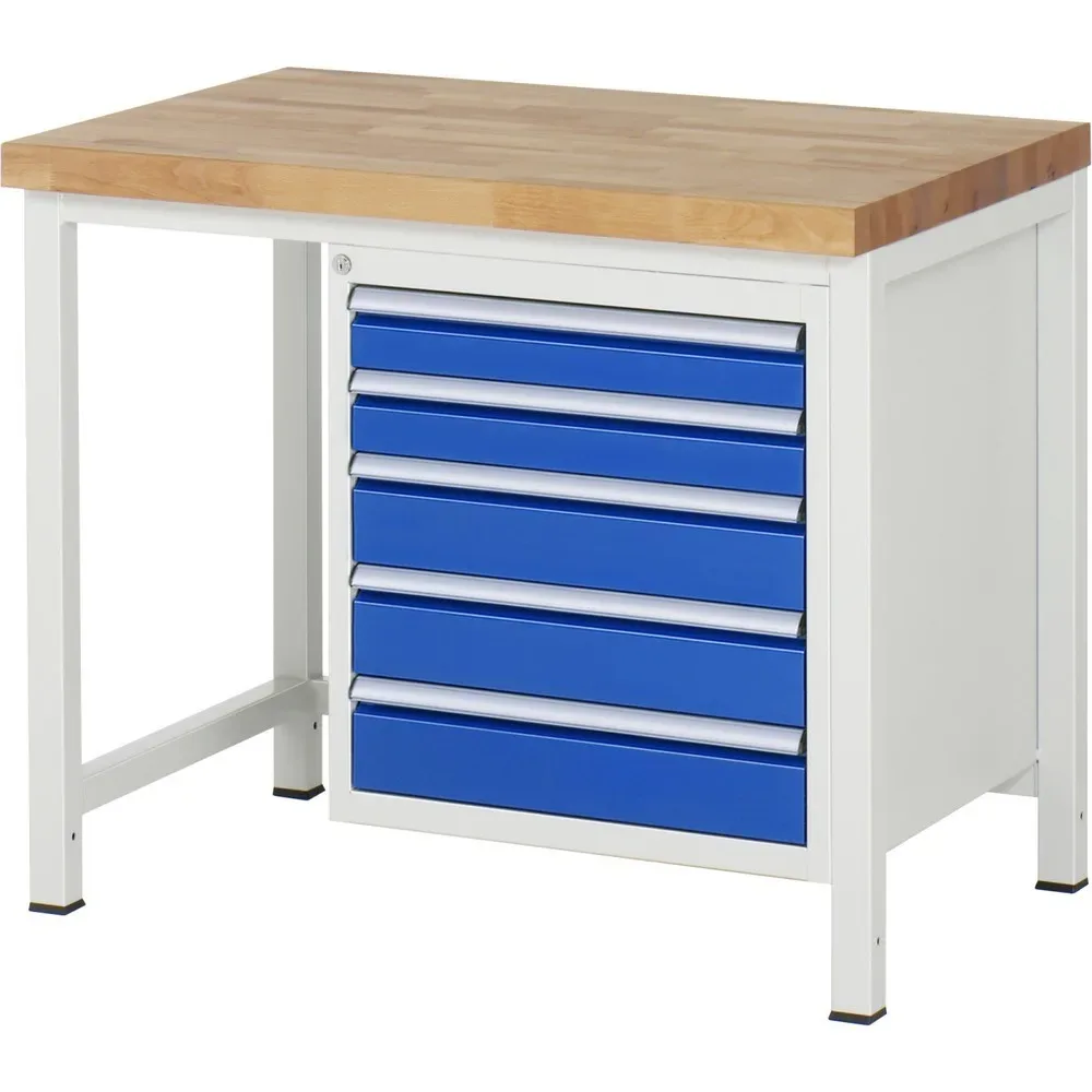 RAU Werkbank Serie 8000, HxBxT 840-1.040 x 1.000 x 700 mm, 5 x 90%-Auszug-Schubladen 2 x 90, 3 x 120 mm, Schubladen-TK 100 kg