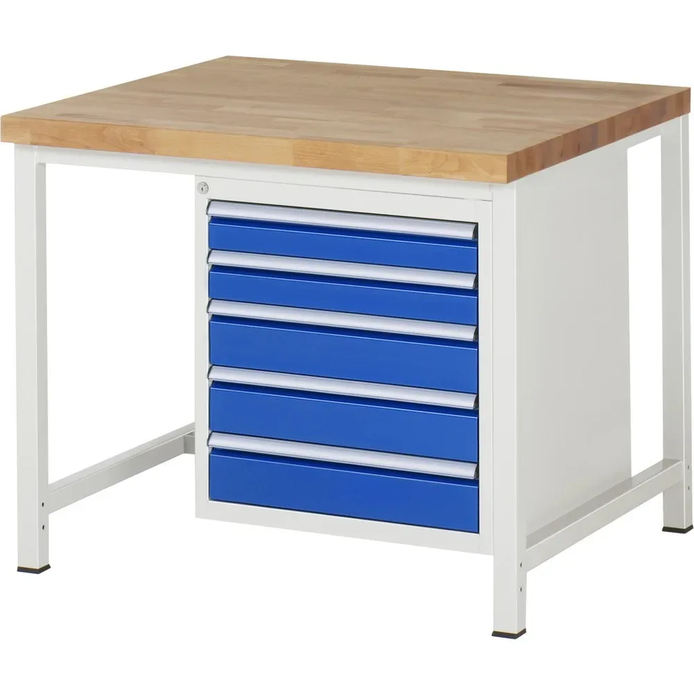 RAU Werkbank Serie 8000, HxBxT 840-1.040 x 1.000 x 900 mm, 5 x 100%-Auszug-Schubladen 2 x 90, 3 x 120 mm, Schubladen-TK 100 kg
