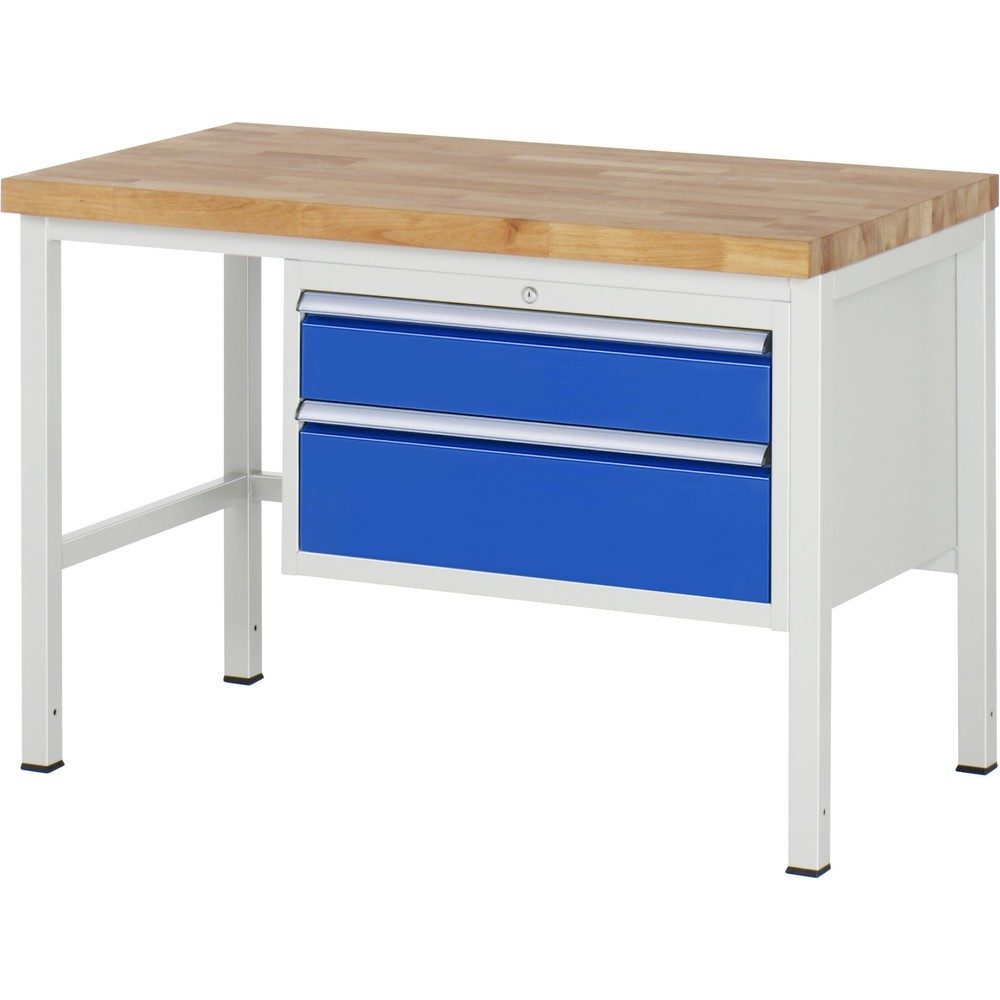 RAU Werkbank Serie 8000, HxBxT 840 x 1.250 x 700 mm, 2 x 100%-Auszug-Schubladen 1 x 150, 1 x 210 mm, Schubladen-TK 75 kg