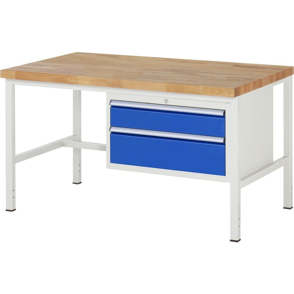 RAU Werkbank Serie 8000, HxBxT 840-1.040 x 1.500 x 900 mm, 2 x 90%-Auszug-Schubladen 1 x 150, 1 x 210 mm, Schubladen-TK 75 kg