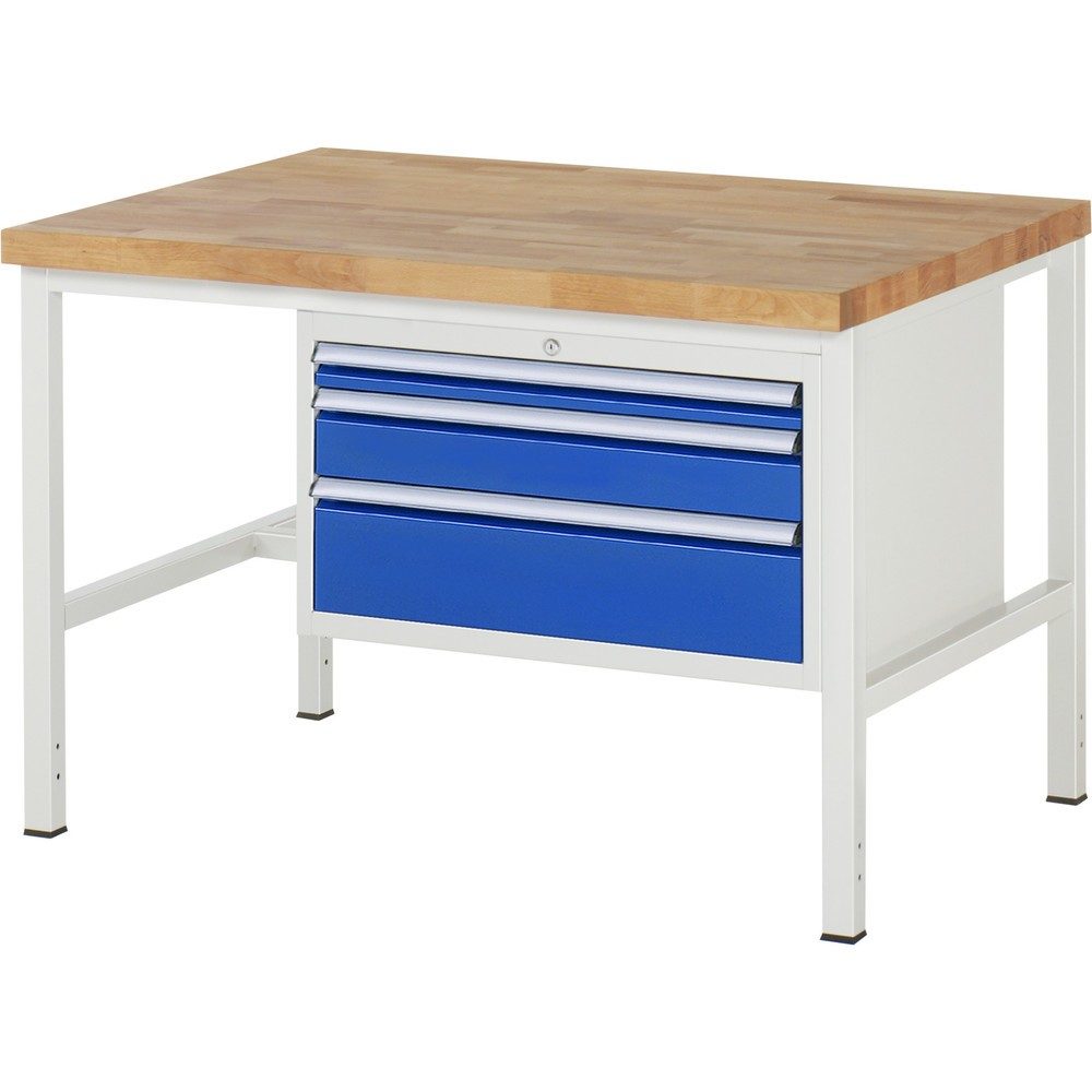 RAU Werkbank Serie 8000, HxBxT 840 x 1.250 x 900 mm, 3 x 90%-Auszug-Schubladen 1 x 60, 1 x 120, 1 x 180 mm, Schubladen-TK 75 kg
