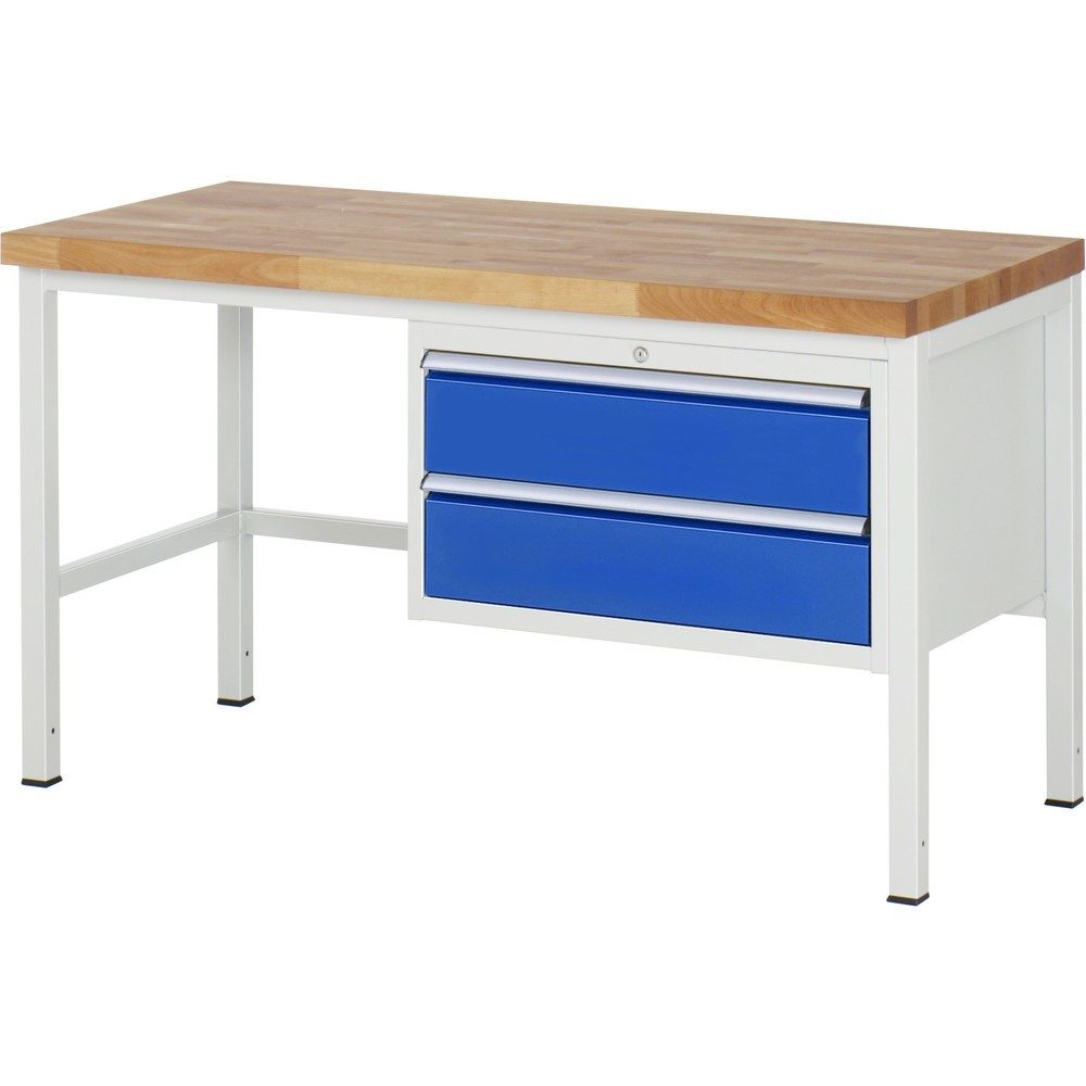 RAU Werkbank Serie 8000, HxBxT 840 x 1.500 x 700 mm, 2 x 100%-Auszug-Schubladen 2 x 180 mm, Schubladen-TK 75 kg
