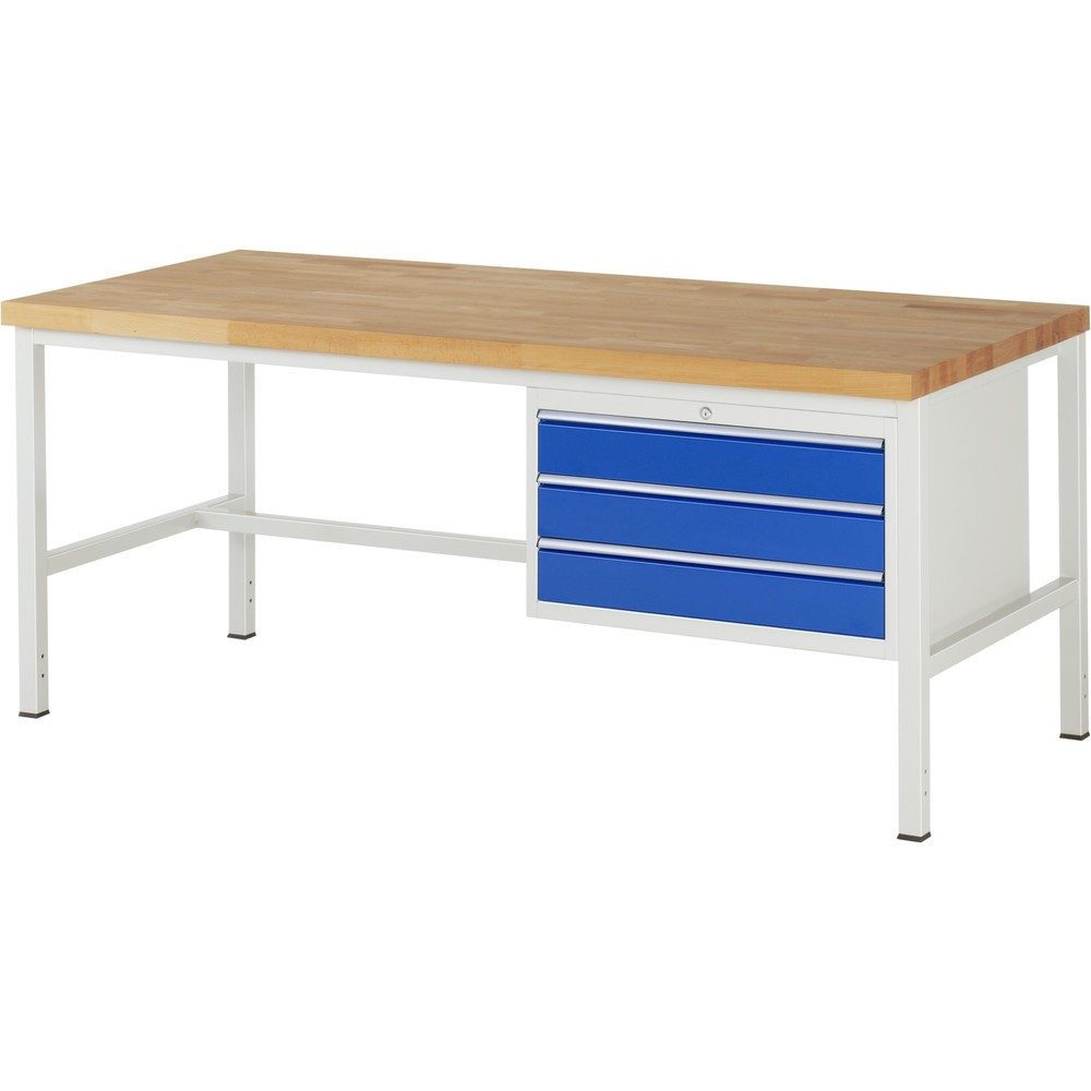 RAU Werkbank Serie 8000, HxBxT 840-1.040 x 2.000 x 900 mm, 3 x 90%-Auszug-Schubladen 3 x 120 mm, Schubladen-TK 75 kg