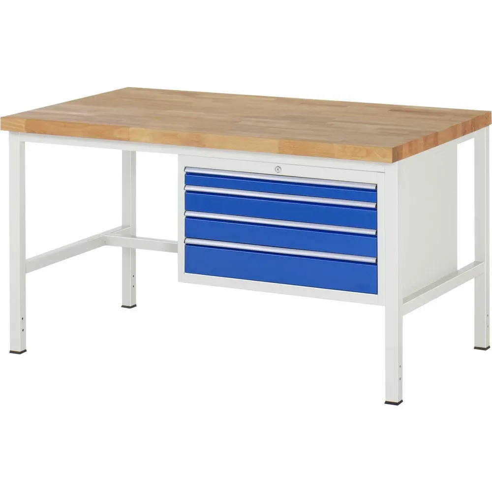 RAU Werkbank Serie 8000, HxBxT 840 x 1.500 x 900 mm, 4 x 100%-Auszug-Schubladen 1 x 60, 2 x 90, 1 x 120 mm, Schubladen-TK 75 kg