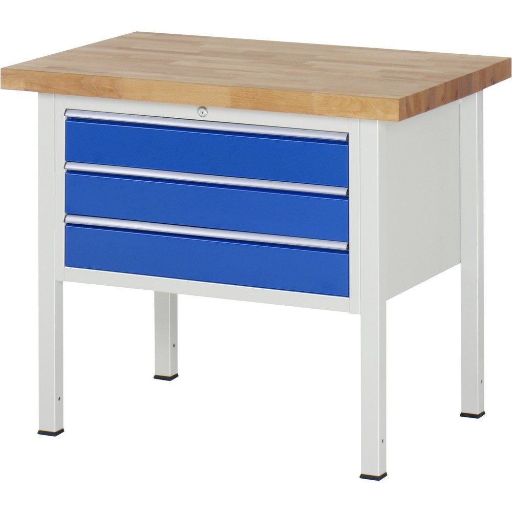 RAU Werkbank Serie 8000, HxBxT 840 x 1.000 x 700 mm, 3 x 100%-Auszug-Schubladen 3 x 120 mm, Schubladen-TK 75 kg