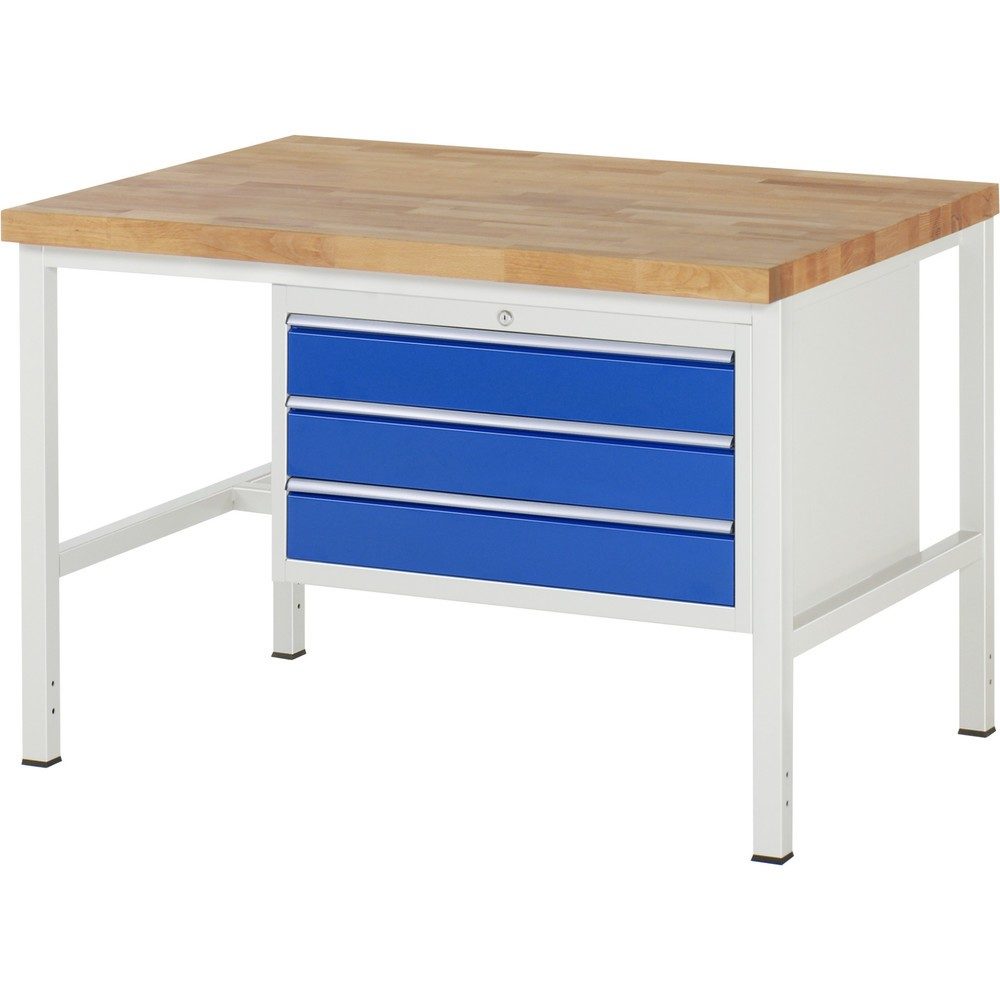 RAU Werkbank Serie 8000, HxBxT 840-1.040 x 1.250 x 900 mm, 3 x 90%-Auszug-Schubladen 3 x 120 mm, Schubladen-TK 75 kg
