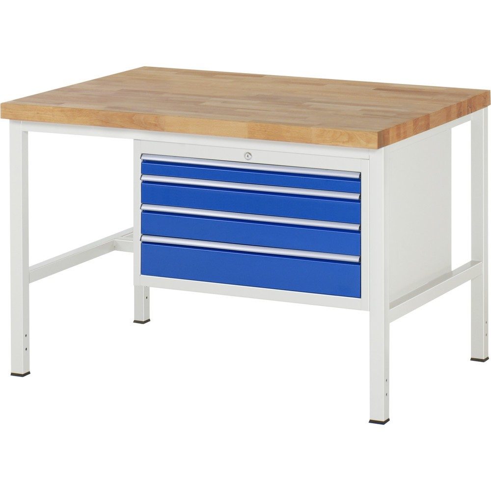 RAU Werkbank Serie 8000, HxBxT 840 x 1.250 x 900 mm, 4 x 90%-Auszug-Schubladen 1 x 60, 2 x 90, 1 x 120 mm, Schubladen-TK 75 kg
