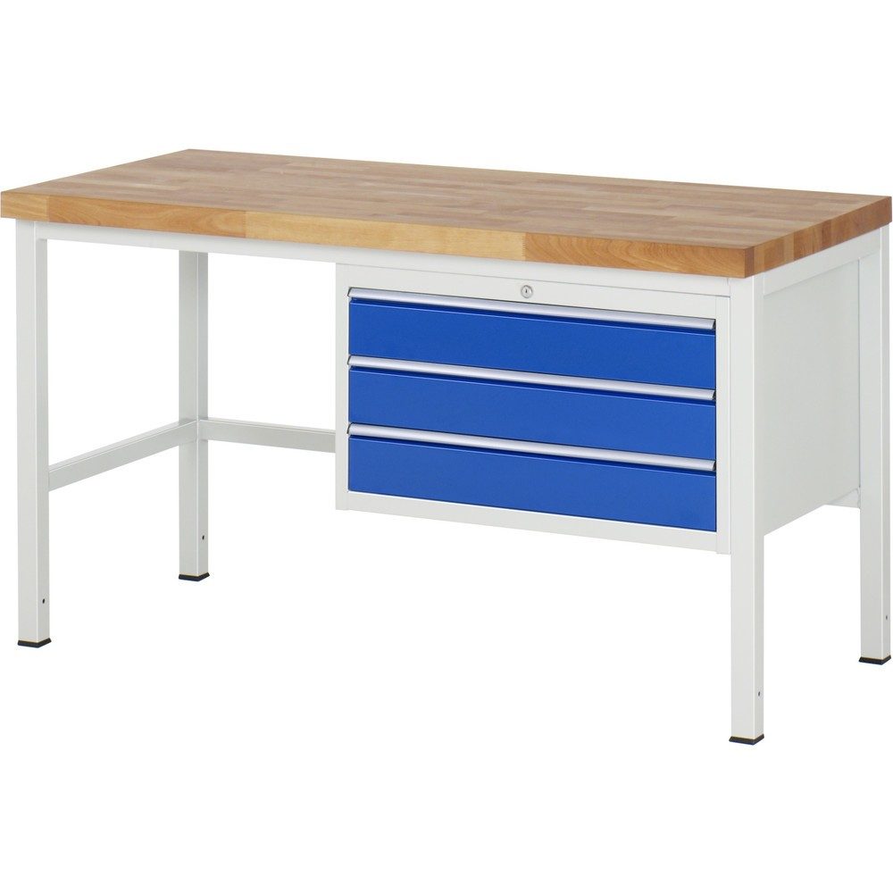 RAU Werkbank Serie 8000, HxBxT 840 x 1.500 x 700 mm, 3 x 90%-Auszug-Schubladen 3 x 120 mm, Schubladen-TK 75 kg