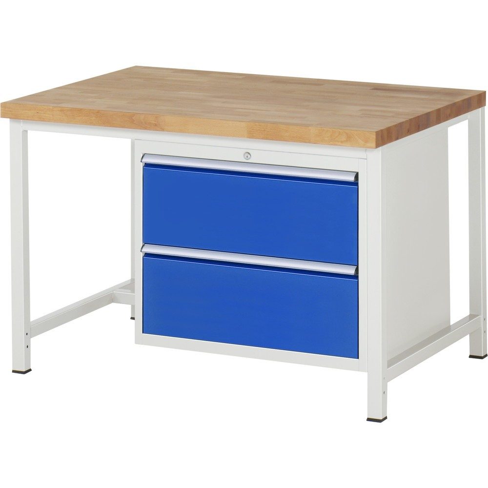 RAU Werkbank Serie 8000, HxBxT 840-1.040 x 1.250 x 900 mm, 2 x 90%-Auszug-Schubladen 2 x 270 mm, Schubladen-TK 75 kg
